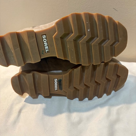 Sorel Women's Beige Suede Hidden Wedge Ankle Boots Side Zip Lug Sole Size 6.5 - Picture 6 of 8